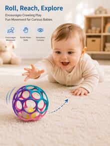 Baby Rattle Ball With Handle - Colorful Shaking Rolling Sensory Toy, Easy-To-Grip Baby Rattle Ball - Multicolor - View 5