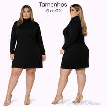 Vestido Plus Size de Inverno Tecido em Lanzinha - Preto - Visão 4