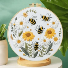 1pc 15*15cm/5.9*5.9in-20*20cm/7.9*7.9in Flower & Bee Embroidery Kit, Adult Beginner DIY Handmade Embroidery Set, Home Decor Gift, Women's Sewing Gift, Includes User Manual, Printed Pattern Fabric, Embroidery Hoop, Needle & Thread - A - View 5