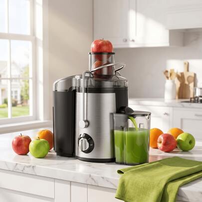 LONGADS Exprimidor multifunción, licuadora, batidora, procesador de alimentos, extractor de jugos de boca ancha de 7,6 cm para frutas y verduras, 3 velocidades, fácil de limpiar, desmontable, alto rendimiento de jugo, extracción rápida de jugo para frutas y verduras.