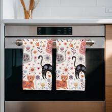 2pcs Minimalist Cute Cartoon Cat Pattern Kitchen Towels, Soft Polyester Material Dish Cloths, Suitable For Kitchen Decor, Cleaning, Holiday Party Decoration, Kitchen & Bathroom Essentials, Home Decor, Housewarming Gift - Multicolor - View 8
