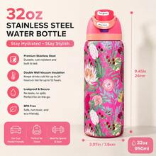 0W-ALAa' 32oz Vacuum Insulated Water Bottles/Stainless Steel Material/Travel Mugs/Suitable For Both Hot And Cold Drinks, Available In Various Floral Patterns. An Essential Item For The Office, School, And Travel. - hồng - Xem 2