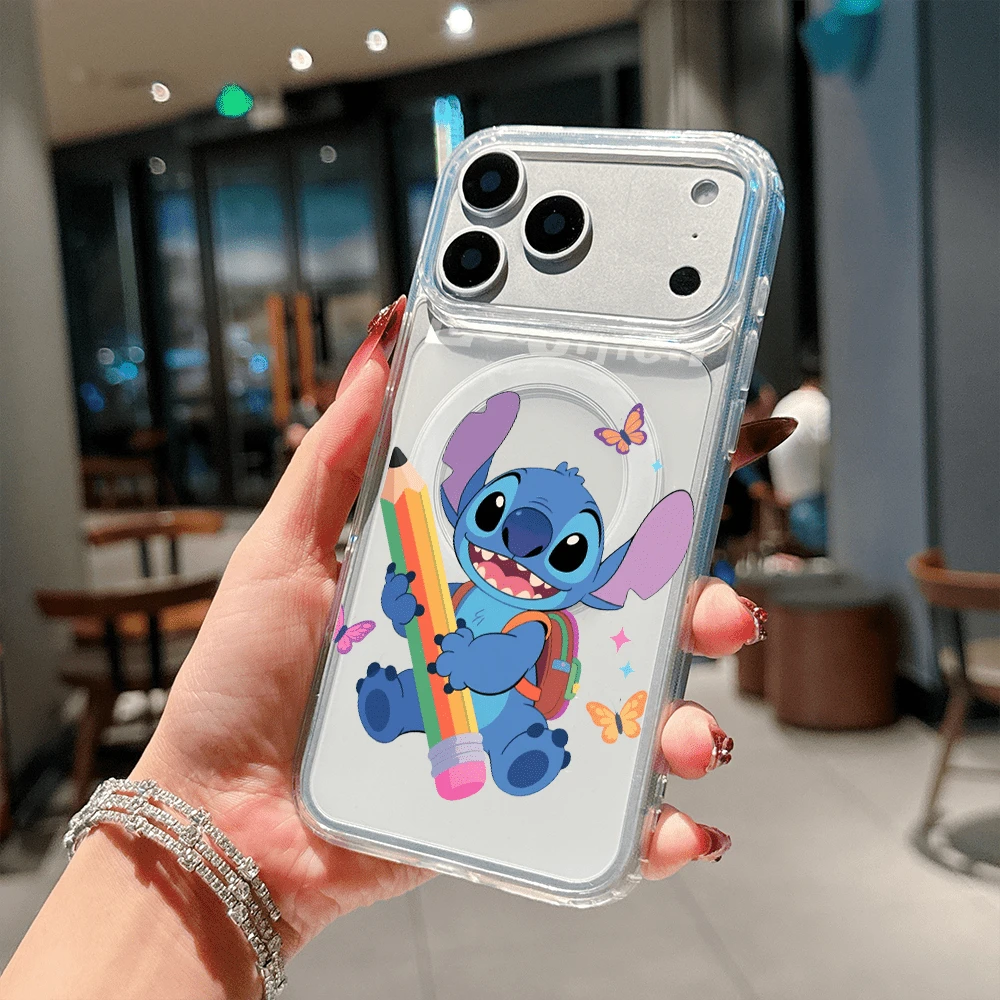 Disney Lilo & Stitch Phone Case - Backpack‑Wearing Stitch Holding Oversized Rainbow Pencil, Surrounded By Butterflies & Sparkles, White "Lilo & Stitch" Lettering, Cute School‑Style Art, Compatible With IPhone 17, 16, 15, 14, 13, 12, 11 Pro Series And Galaxy S22, S23, S24, S25 Models, Ideal For Students, Back‑To‑School Gifts. - Trong sáng - Xem 1