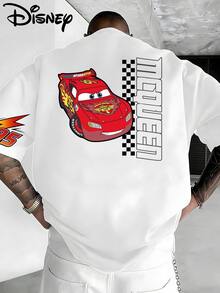 Disney Lightning McQueen No. 95 Race Car Short Sleeve T-Shirt With Front And Back Print, Retro Cars Cartoon Motif, Classic Checkered Flag And Flame Sleeve Details, Speed Racing End Design, White Loose-Fit Crew Neck T-Shirt Made From Soft, Breathable 100% Cotton Fabric. Suitable For Disney Fans, Racing Enthusiasts, And Students, Perfect For Everyday Wear, School, Outdoor Activities, And Themed Parties. This T-Shirt Series Utilizes Iconic Disney Cars Elements, The Famous Number 95, And Retro Racing Lines, Combining American Street Style With Cartoon Design And Is Popular With Teens And Families. - trắng - Xem 3
