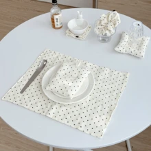 1/2/6pcs INS Style Minimalist Beige Polka Dot Cotton Gauze Fabric Placemats Napkins Decorative Pads For Kitchen Living Room, Suitable For Festivals And Weddings - Multicolor - View 6