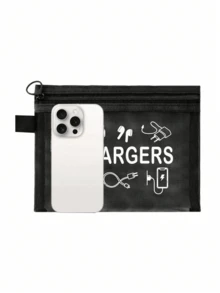 網格化妝包印有「Charger」字母，便攜式收納包，多功能收納包，化妝包，護膚包，旅行必需品，宿舍用品，珠寶收納，口紅和化妝品收納包。適合商務人士和旅行者，實用便攜式收納包，完美用於存放旅行、辦公室和居家數位配件，推薦作為節日和生日禮物 - 彩色 - 查看 10