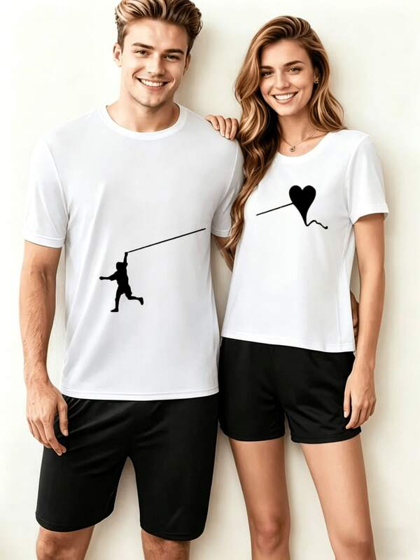 Camiseta de manga corta unisex con estampado para parejas, top de moda de verano, cómoda y transpirable, adecuada para uso diario como prenda de pareja, para viajes al aire libre, regalo de cumpleaños (estilos para hombre y mujer se venden por separado). PAQL