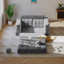 2-Seater Corduroy Modular Foam Sofa Bed, 143x92x61 Cm, Convertible Sleeper Sofa With 2 Cushions, Vacuum Packed - 灰色 - 查看 8