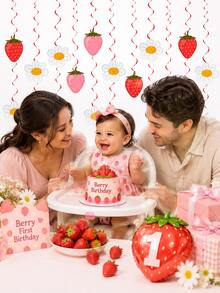 24pcs/2set-Strawberry Daisy Baby Shower Hanging Spiral Decoration, Berry Sweet One Year Old Theme Garland Set, Sweet Girl Newborn Baby Baptism Ceremony 1st Birthday Party Supplies, Red Pink Fruit Baby Wall Hanging Decoration, Strawberry Theme Party Decoration, Summer Theme Baby Shower Garland - Multicolor - View 8