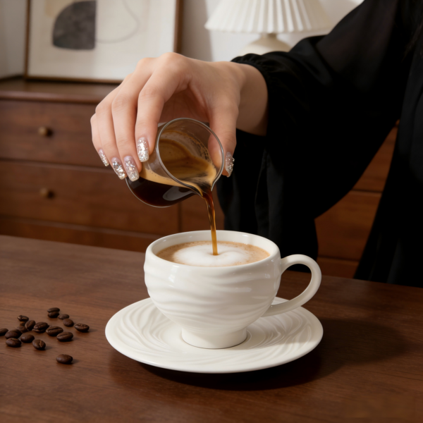 6 Sets / 1 Set 90ml (Aprox. 3oz) Juego de Taza de Café y Plato Blanco Puro de Sarga, Taza para Arte Latte, Vajilla de Estética Minimalista Adecuada para Uso en Cafetería del Hogar, Taza de Espresso para Té de la Tarde
