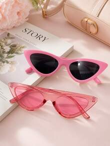 2-4 Pairs Fashion Sweet Pink Cat Eye Fashion Glasses For Teens, Suitable For Party And Ball Decoration - Multicolor - View 8
