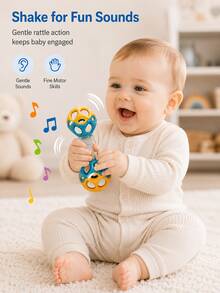 Baby Rattle Ball With Handle - Colorful Shaking Rolling Sensory Toy, Easy-To-Grip Baby Rattle Ball - Multicolor - View 4