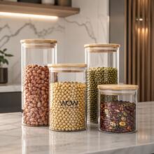 Kit 4 Potes Herméticos Tampa Bambu Organizador Mantimentos Cozinha - Visão 1