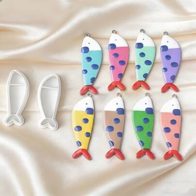 2pcs Exquisite Clay Embossing Cutters In Fish Shape, Suitable For Holiday & Beach Scenes, Also Applicable To Soft Clay, Resin And Other Materials, Bohemian Style Handmade Molds, Jewelry Making Kit For Necklace Pendant, Bracelet, Earrings And Other Jewelry