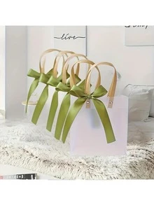 6/1 Set Hochzeitsgeschenktüten-Set, Rot/Grün/Rosa mattierte transparente Griffe mit breiter Schleife und Raffia, elegante kleine Geschenktüten, festliche Verpackungstüten, Geschenkverpackungstüten, geeignet für Hochzeitsgeschenke, Feiern, Geburtstagsparty-Verpackung, Brautparty - Mehrfarbig - Übersicht 5