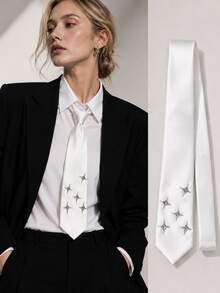 Punk Fashion Star Rivet Necktie - White - View 1