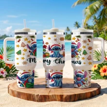 Disney Stitch And Angel 40 Oz Tumbler With Handle And Straw, Lilo & Stitch Stainless Steel Insulated Travel Mug, Cute Reusable Iced Coffee Cup, Romantic Valentines Day Gift For Her - Mũi khâu - Xem 8