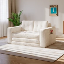 2-Seater Corduroy Modular Foam Sofa Bed, 143x92x61 Cm, Convertible Sleeper Sofa With 2 Cushions, Vacuum Packed - Beige - View 6