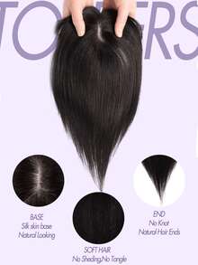 8-14 Inch Human Hair Topper With Bangs, 360° Natural Voluminous Clip-In Wig, Suitable For Women With Thin Hair Coverage, Silk Base Wig, Smooth Straight Hair Texture, A01/A02 Styles, Summer Travel And Holiday Accessory - Natural Black - View 3