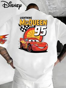 Disney Lightning McQueen No. 95 Race Car Short Sleeve T-Shirt With Front And Back Print, Retro Cars Cartoon Motif, Classic Checkered Flag And Flame Sleeve Details, Speed Racing End Design, White Loose-Fit Crew Neck T-Shirt Made From Soft, Breathable 100% Cotton Fabric. Suitable For Disney Fans, Racing Enthusiasts, And Students, Perfect For Everyday Wear, School, Outdoor Activities, And Themed Parties. This T-Shirt Series Utilizes Iconic Disney Cars Elements, The Famous Number 95, And Retro Racing Lines, Combining American Street Style With Cartoon Design And Is Popular With Teens And Families. - trắng - Xem 2