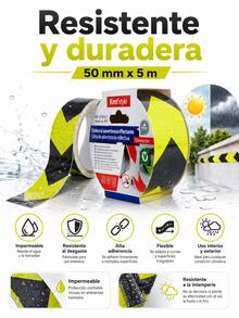 Cinta reflectante de advertencia amarilla y negra de alto brillo, 50 mm x 5 m, impermeable y resistente al desgaste. Cinta de señalización de  práctica. Ideal para propietarios de automóviles, trabajadores de almacenes, personal de administración de propiedades y demás. Cinta autoadhesiva resistente para usar en garajes, escaleras, almacenes, estacionamientos y otras áreas peligrosas. Material de señalización de . - cinta reflectante - Ver 9
