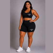 Plus Size Black Set, Zero Transparency, Gym Wear - 黑色 - 查看 1