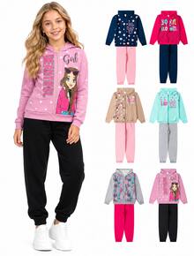 6-Piece Children's Fleece Set For Girls (Ages 1-16) - Winter - 3 Jackets + 3 Pants - Comfortable Girls' Clothing - Immediate Shipping - Zippered Sweatshirts - Nhiều màu - Xem 14