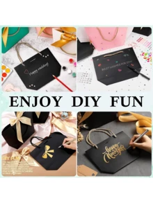 5pcs Black Gift Bags With Gold Bow Decor, Comes With Handles. Sizes: Large, Medium, Small. Suitable For Birthday, Wedding, Party Gift Packaging, Essential Gift Wrapping Supplies. - Multicolor - View 3