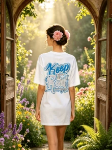 Women's Summer Casual Soft Round Neck Short Sleeve T-Shirt,The Keep It Real Graffiti Print Graphic Fits Casual Spring And Summer Wear. - Blanco - Ver 2