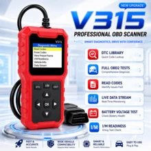 V315 Escáner OBD2 sin batería, probador de voltaje automático, herramienta profesional de diagnóstico de códigos de motor para vehículos 1996+ - Caparazón rojo con pegatina negra - Ver 10