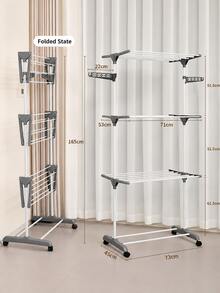 1pc 4-Tier Foldable Drying Rack With 4 Wheels, Stainless Steel Material, Easy Assembly, Suitable For Indoor And Outdoor Drying Of Bedding And Clothes - Multicolor - View 13