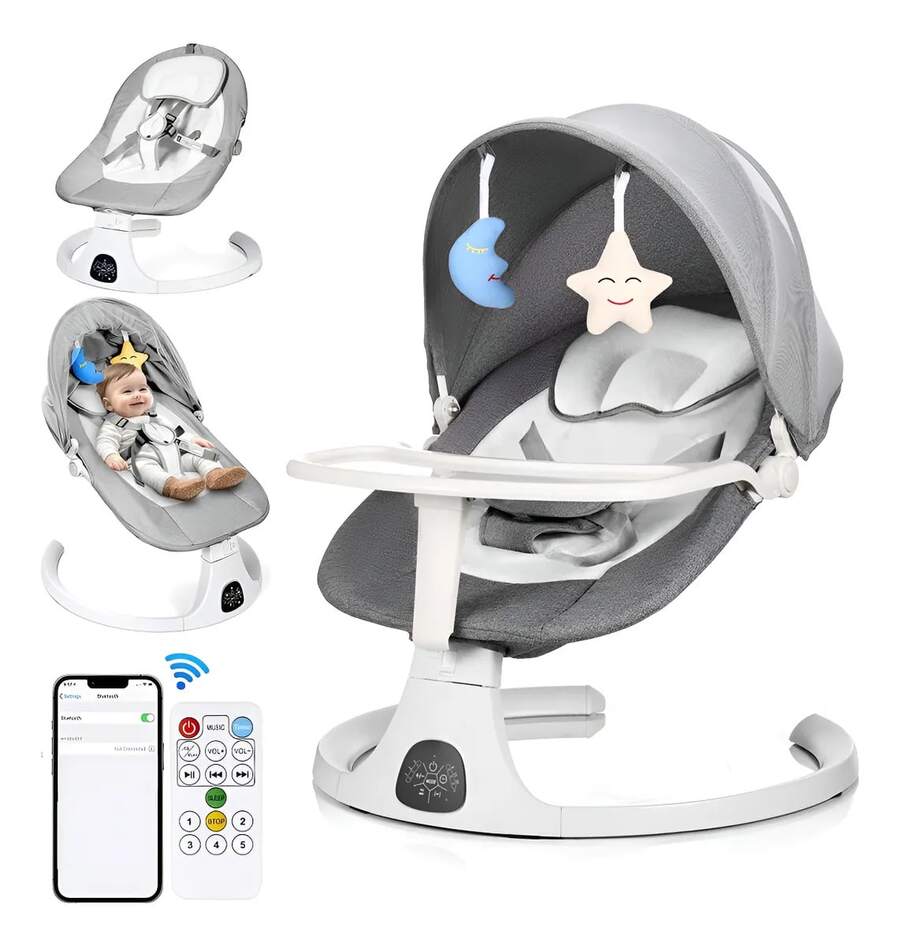 Multifunctional Electric Baby Rocker With Tray, 3-Speed Automatic Swing With Music And Toys, High And Sleep Chair - Grey - View 1