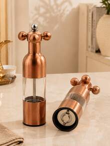 1 pieza Molinillo de especias de acero inoxidable para cocina, molinillo manual de sal y pimienta, molinillo de pimienta recargable con contenedor de especias transparente, adecuado para el hogar, la mesa y el restaurante - oro rosa - Ver 2
