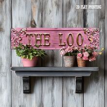2D Printed 1pc Vintage "The Loo" Metal Sign - Retro Style Wall Decor For Home, Cafe, Garage, Farmhouse, Bathroom, Kitchen, Garden, Gold Lettering & Floral Design, Bathroom Decor (Suitable For 11 Holidays) - Multicolor - View 1