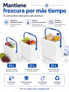 Caja isotérmica portátil blanca y ligera, con capacidad de 13 L/21 L/31 L, mantiene las bebidas calientes o frías, es fácil de transportar y una práctica nevera portátil para exteriores, ideal para familias, acampadas, picnics, etc.Caja isotérmica reforzada con asa, perfecta para viajes a la playa, pesca, acampada y conservación de alimentos y bebidas.Caja isotérmica para refrigeración en exteriores. - Blanco - Ver 7