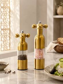 1 pieza Molinillo de especias de acero inoxidable para cocina, molinillo manual de sal y pimienta con contenedor de especias transparente, molinillo de pimienta recargable para el hogar, la mesa y el restaurante - Dorado - Ver 7