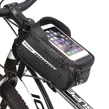 Large Capacity Bicycle Handlebar Bag - Made Of Durable Nylon And EVA Material, Zippered Storage, Can Hold 7-Inch Phone, 7-Inch Tablet And Tools - Suitable For Road Bike, Mountain Bike, Zipper Closure, Bicycle Accessories - Black - View 2