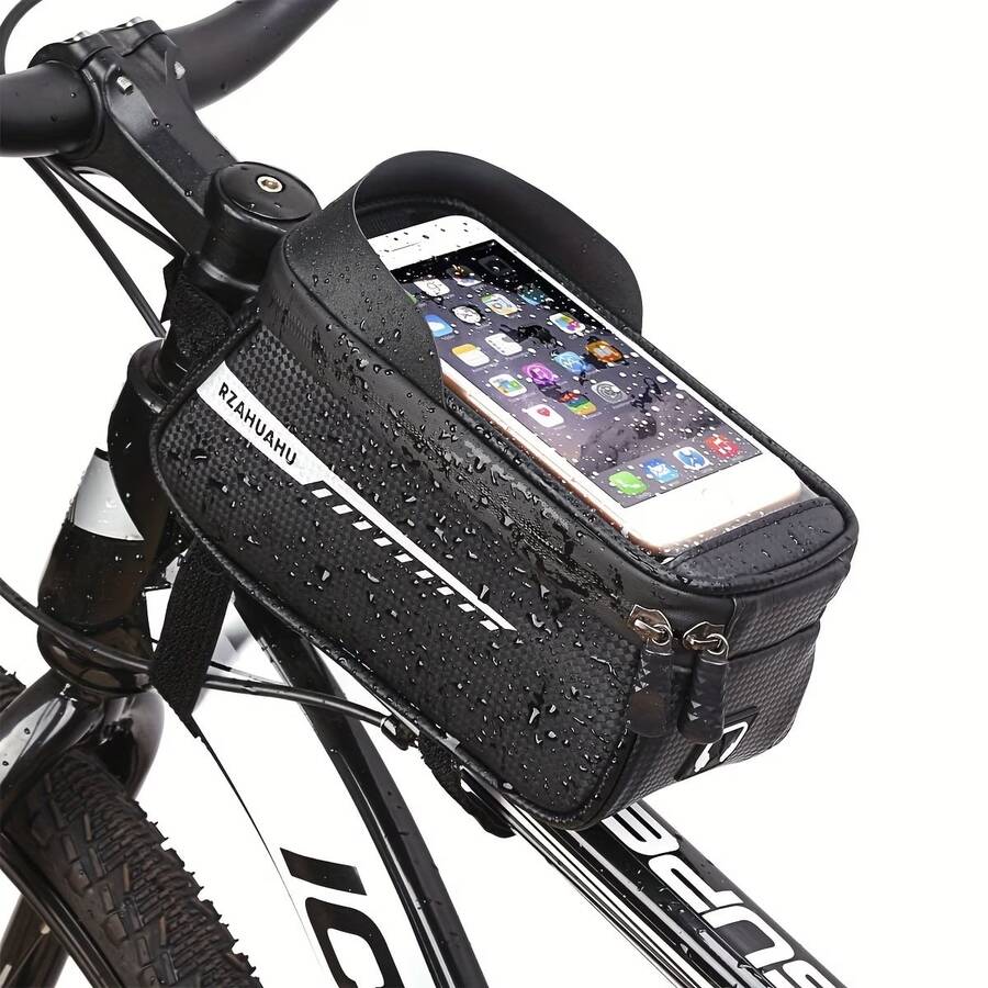 Large Capacity Bicycle Handlebar Bag - Made Of Durable Nylon And EVA Material, Zippered Storage, Can Hold 7-Inch Phone, 7-Inch Tablet And Tools - Suitable For Road Bike, Mountain Bike, Zipper Closure, Bicycle Accessories