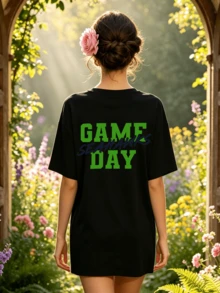 Damen Sommer Lässig Weich Rundhals Kurzarm T-Shirt, Seahawks Spieltag Muster Grafik passt zu Sport Frühling und Sommer Kleidung. - Schwarz - Übersicht 4