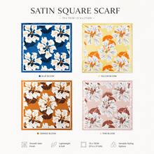 1 chiếc khăn vuông bandana/shawl họa tiết hoa nhiệt đới phong cách casual vintage dễ thương, chất liệu polyester giả lụa, phù hợp cho mọi mùa - Màu xanh lam - Xem 7