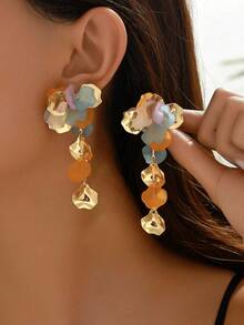 1 Pair Heavy Metal Petal Earrings, Suitable For Accessories, Wedding Gifts, Bridal Season - Gold - View 7