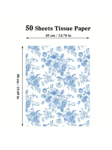 50 Sheets Blue Floral Tissue Gift Wrapping Paper - 14x20 Inch Chinoiserie Vintage Blue & White Peony Rose Design, High-Quality Durable Paper For Birthdays, Weddings, Parties, DIY Crafts, Bouquet Wrapping Paper, Special Occasion Decor, Elegant Packaging, Quality Craft Material - Pear Paper - View 4