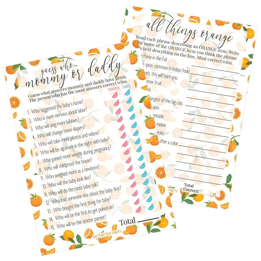 Orange Cute Baby Party Game, Mom Or Dad Matching And All Orange Items, 2 Set - Double-Sided Cards - A - View 1