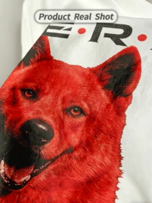Women's Summer Casual Soft Round Neck Short Sleeve T-Shirt,The Red Wolf NERD Print Graphic Fits Spring And Summer Casual Wear. - Blanco - Ver 3