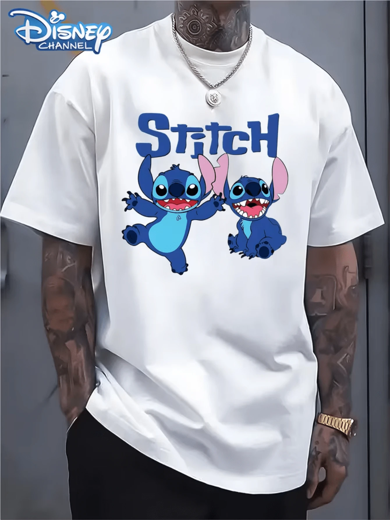 (Disney T Shirts)Disney Stitch "Stitch" Text Print With Two Different Poses Of Lilo & Stitch Character Cartoon 100% Cotton Crew Neck Short Sleeve Graphic Tee Men's Casual Cute Everyday Comfortable Versatile Top, Mens Clothes, Men, Ropa De Hombre, Summer Clothes, Men Shirts, Graphic Tees, Disney Outfits Men, Graphic Tees, Camisetas Para Hombre, Camisas Para Hombre, Summer Outfits For Men, Father's Day Gift, Perfect Gift For Family And Friends, Which Are Necessary For Birthday Parties, Disney Shirts, Mens Clothes, Summer Clothes, Officially Licensed Disney T-Shirts, Disney Men's And Women's Spring/Summer Fashion Casual Short-Sleeve T-Shirts - trắng - Xem 1