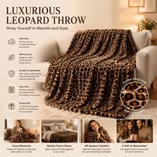 1pc Leopard Print Plush Blanket, Cozy Double-Layered Fleece Throw Rug Suitable For Home, Living Room, Bedroom, All Seasons, Great Gift - Brown - View 9