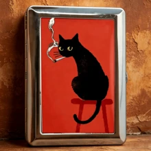 1 buah Kotak Rokok Logam Dua Sisi Motif Kucing Merokok Vintage, Muat 16 Batang Rokok, Aksesori Merokok Modis Unisex, Perlengkapan Merokok Musim Semi, Hadiah Liburan - merah - View 3