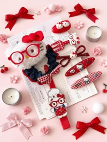 Miniso Set Aksesori Rambut Hello Kitty 7 Buah Termasuk Jepit Rambut, Ikat Rambut, Jepit Rambut Halus, Lembut, Ringan, Nyaman, Praktis, Mudah Digunakan untuk Wanita dan Dewasa, Pemakaian Sehari-hari, Pesta, Cosplay, Hadiah. Termasuk Jepit Rambut Ekor Kuda, Jepit Poni. - gaya1 - View 4