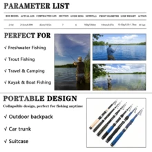 SEACHASER 2.1米伸縮釣竿－便攜式旅行釣竿適用於所有水域，短海釣竿可折疊放入背包，多款款式，初學者釣具低價 - 黑色 - 查看 4