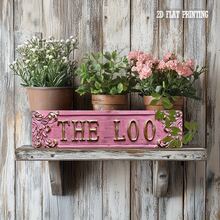 2D Printed 1pc Vintage "The Loo" Metal Sign - Retro Style Wall Decor For Home, Cafe, Garage, Farmhouse, Bathroom, Kitchen, Garden, Gold Lettering & Floral Design, Bathroom Decor (Suitable For 11 Holidays) - Multicolor - View 4